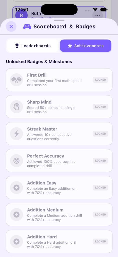Math Speed iPhone Game Center Badges & Milestones