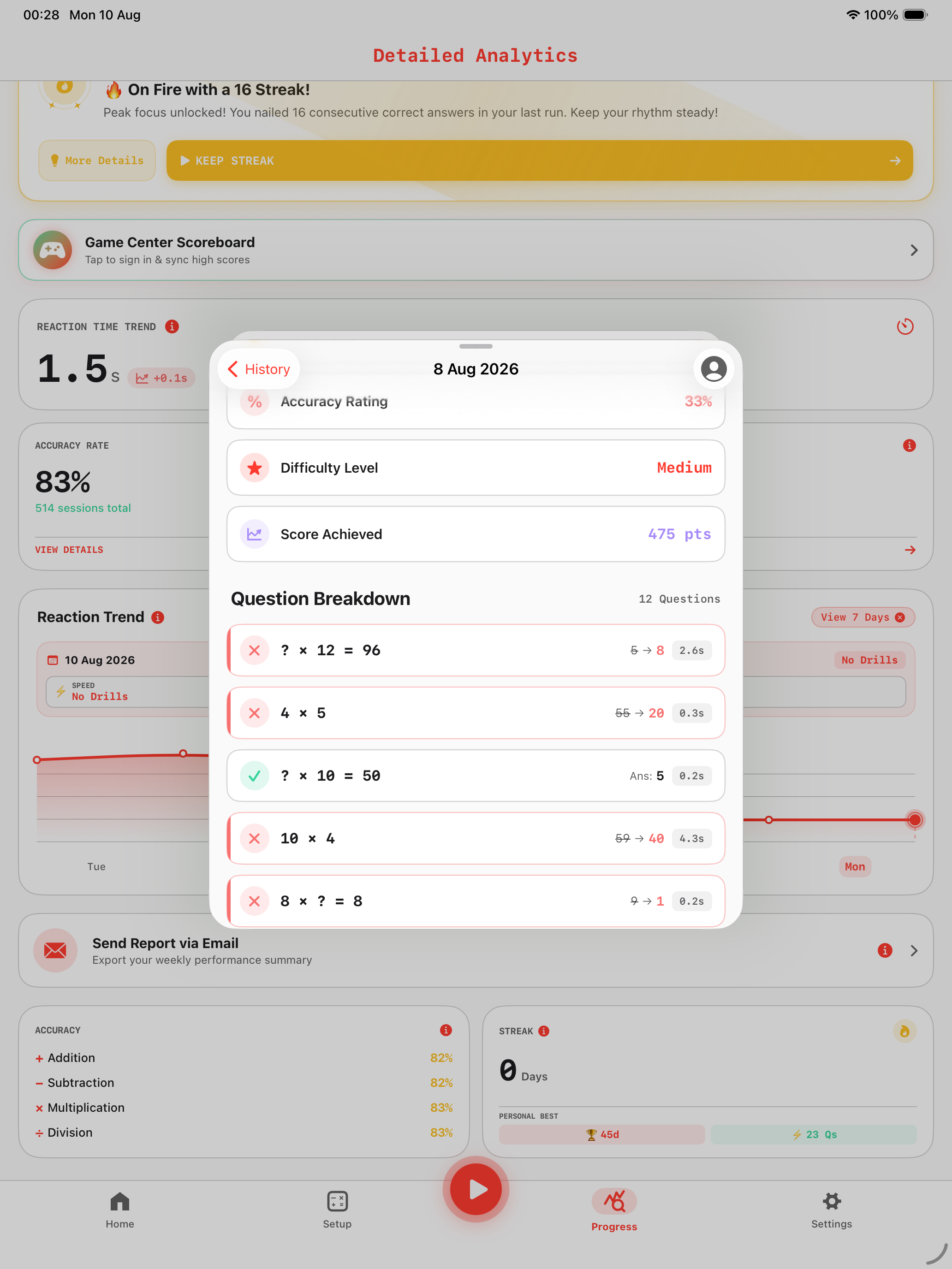 Math Speed iPad Pro Personal Records