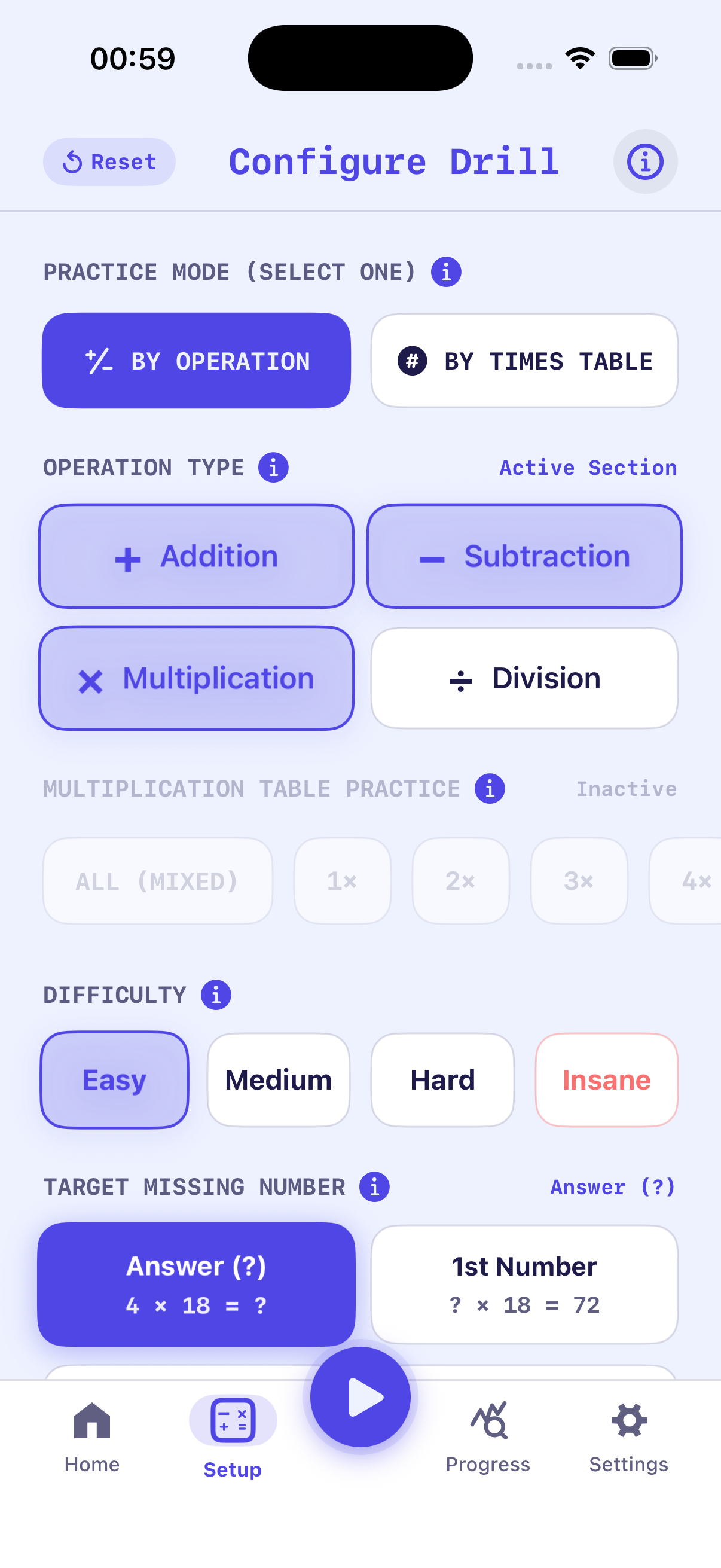 Math Speed iPhone Procedural Generator