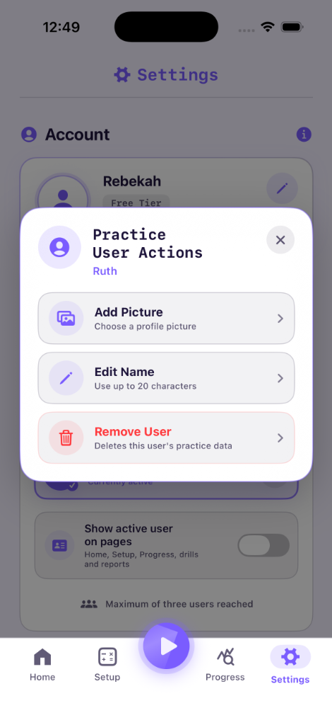 Math Speed iPhone Practice User Actions Modal