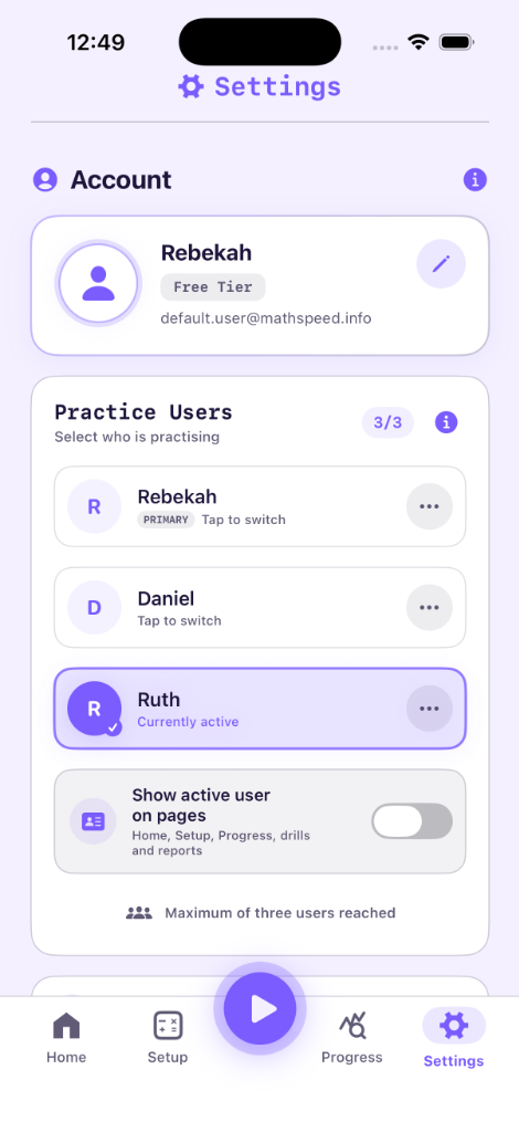 Math Speed iPhone 3 Practice Users Multi-Profile Switcher