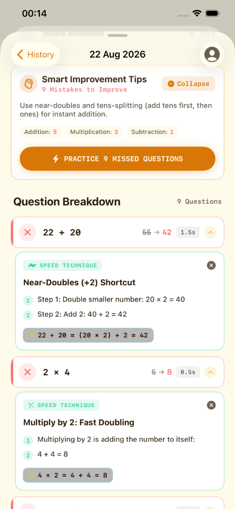 Math Speed iPhone Smart Improvement Tips & Question Breakdown