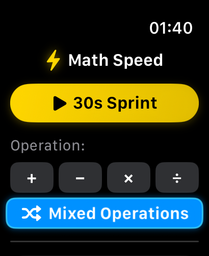 Math Speed Apple Watch Practice Screen